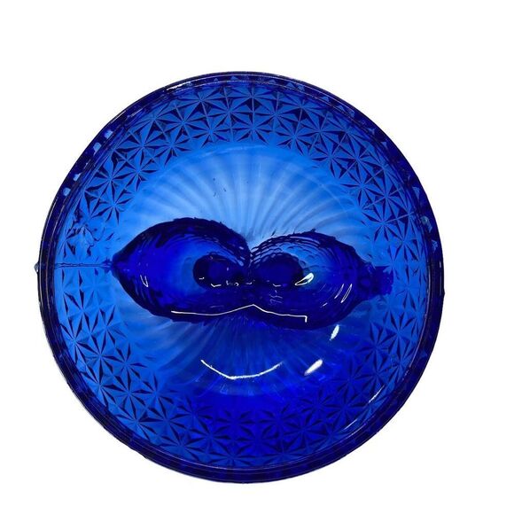 HOFBAUER Birds Cobalt Blue Glass Love Birds Candy Dish‎ Bowl with Lid Vintage - Picture 8 of 11